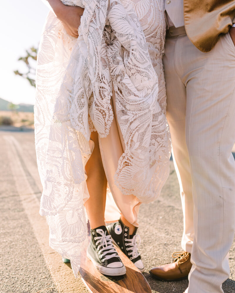 golden hour capture of happy bride and groom